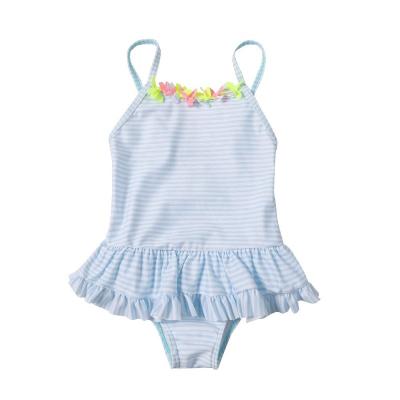 China Breathable Little Girls Striped Floral 3D Decor Little Girls Monokini Swimsuit Kids Beach One Piece Swimwear for sale