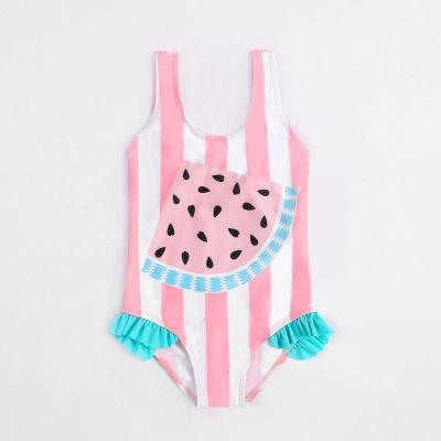 China Breathable Cute Kids Swimsuit Babies Bikini Ruffles Lovely One Piece Striped Swimwear Monokini For Kids for sale