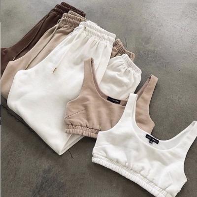 China 2021 Breathable Terry Breathable Outfit Custom Made French Joggers 2 Pieces Fitness Top Wear Clothing Set Tracksuit Outdoor Crop Women Set for sale