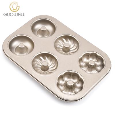 China Non-Stick Sustainable 6-Cups With Gold Donut Muffin Coating Baking Pan for sale