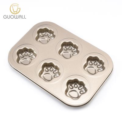 China Viable Gold Coated 6-Cup Cupcake Pan Cat Pad Muffin Pan Non-Stick for sale