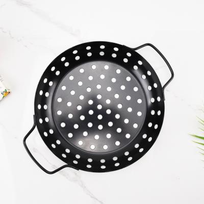 China 9.5 Inch Carbon Steel Round Dustproof Pan Tools Vegetable Grill Basket Nonstick Coating BBQ Grill for sale