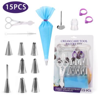 China Viable 15pcs Cake Decorating Tool Kit Blast Nozzle Nozzle Pastry Cream Icing Piping Tool Kit for sale