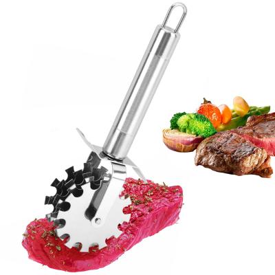 China Sustainable Kitchen Tools Stainless Steel 5-Wheel Manual Rolling Steak Meat Tenderizer Tenderizing Meat Pounder for sale