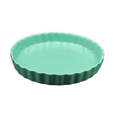 China Wholesale Viable Color Gloss Ceramic Pizza Dish Baking Pan Baking Tray Food Dish Bowl Microwave Oven Safe for sale