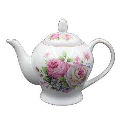 China Sustainable Interesting Design 1100cc Porcelain Teapot With Pink Decal Printing for sale