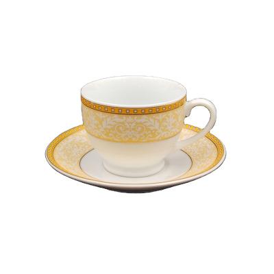 China Viable fine china coffee/espresso cup and saucer set with real gold decal line printing cheap wholesale factory price raoping for sale