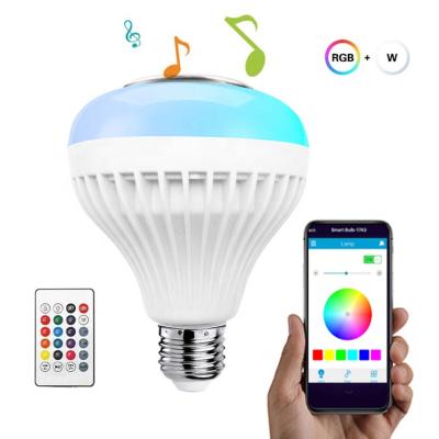 China Hot Colorful Hotel Home Garden Theme Park Smart Sales RGBW+APP+remote 12W E27 Amplifier Bulbs Speaker Recessed Energy Saver LED Bulbs for sale