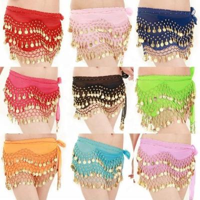 China Hip Scarf Belly Dance Hip Scarf Skirt Wrap Performance Bling Sequins 128 Coins Belly Dance Costume for Women 10 colors for sale