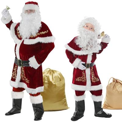 China Christmas Men's Oversize Deluxe High Quality Santa Suit 11pcs Christmas Ultra Velvet Adult Santa Claus Costume Set for sale