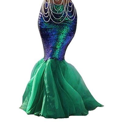 China Polyester Women's Mermaid Tail Costume Sequin Maxi Skirt Cosplay Halloween Party Dress for sale