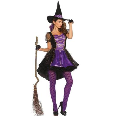 China Polyester Halloween Adult Women's Purple Sexy Witch Costume Dress Up With Hat for sale