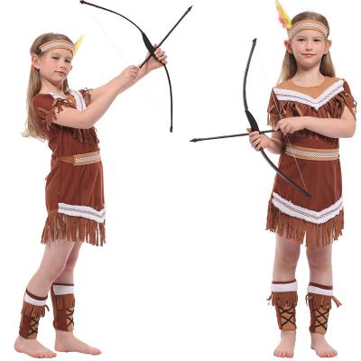 China Polyester Halloween Girl Native American Indian Costume  Dress headband Set for sale