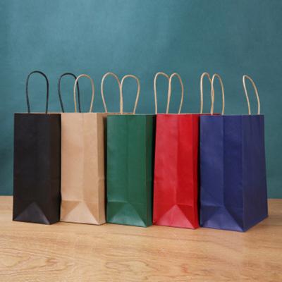 China Small Recyclable Wholesale Luxury Brown Kraft Jewelry Shopping Paper Bag With With Ribbon Handles for sale