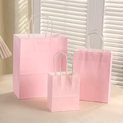 China Logo Printed Recyclable Finish Pink Recyclable Custom Paper Shopping Bag for sale