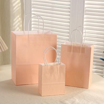 China Recyclable Custom Printed Your Own Logo Pink Kraft Gift Craft Shopping Paper Bag for sale