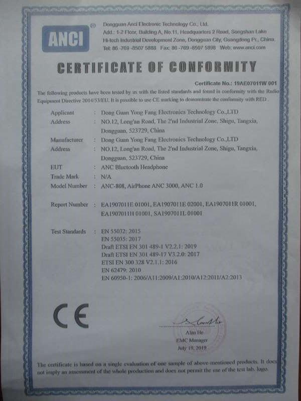 CE - Dong Guan Yong Fang Electronics Technology Co., Ltd.