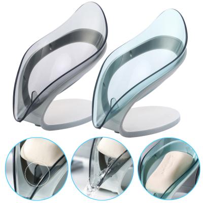 China Modern Dish Tray Bathroom Supplies Bathroom Gadgets Leaf Shape Soap Box Drain Soap Dish Holder Bathroom Shower Dish Storage Gadgets for sale