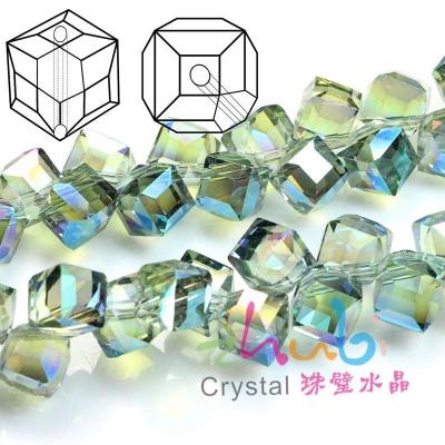 China New Cube Shape Edge Hole Glass Beads Fashion Craft Hanging Component In Decoration Design for sale