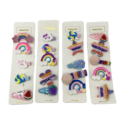 China Fashion Hot Selling Children Hair Ornament Cute Sweat Girl No Damage Hair Pin Fashion Rainbow Stars Flower Hair Clips for sale