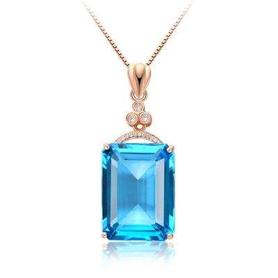 China New CLASSIC blue ocean topaz sapphire blue gemstone clavicle European and American elegant chain pendant female jewelry for sale