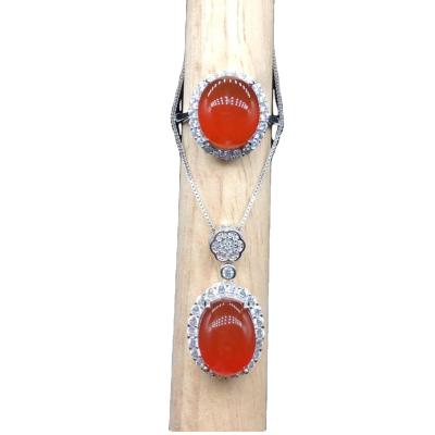 China Other Agate Rings Pendants Natural Southern Baoshan Red Ice Red Rose Suit s925Silver Inlay Red Carnelian for sale