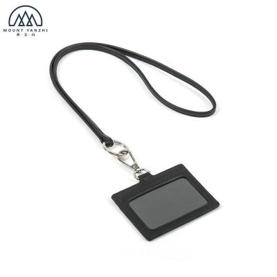 China Genuine NATIONAL Custom Horizontal Leather Credit ID Card Holder with Detachable Lanyard Badge Holder with 1 Clear ID Window for sale