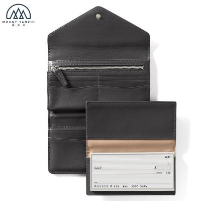 China RFID Envelope Business Checkbook Organizer Check Book Holder Genuine Leather Wallet with Pen Holder for sale