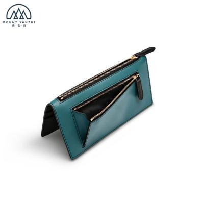 China Custom Big Double Zipper Real RFID Leather Wallet Purse For Women for sale