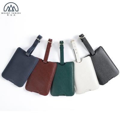 China Custom Genuine Leather Pebble Leather Pull Off Suitcase Tag Luggage Tag for sale