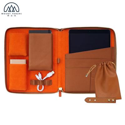 China Custom Genuine Leather RFID Accessories Organizer Set Travel Wallet Tablet Holder Bags for sale