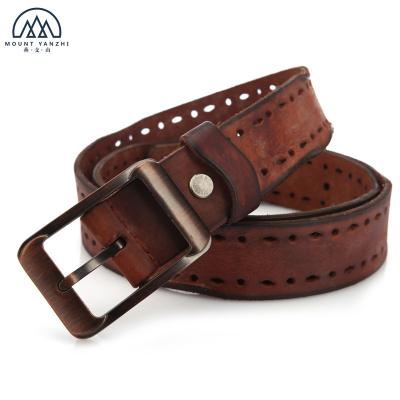 China Retro Western Cowboy Style Retro Genuine Leather Belts With Holes For Men for sale