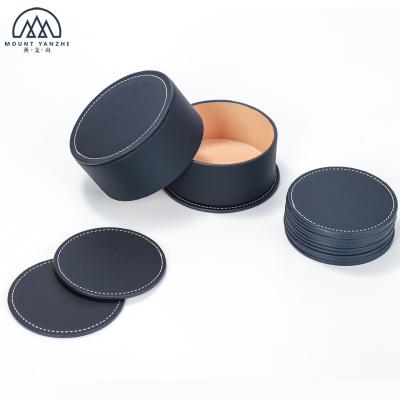 China Viable Genuine Full Grain Soft Leather Cup Table Stand Mat Coaster Set for sale