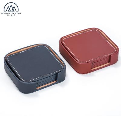 China Sustainable Real Square Vegan Leather Coaster Set With Stand Protects Furniture From Liquid Damage for sale