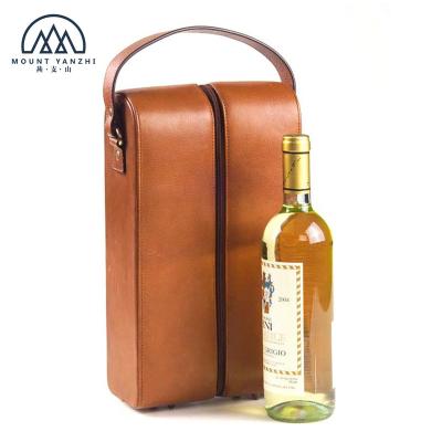 China Wine Reinforced and Padded Custom Double Leather Wine Bottle Carrying Case Holder Carrier for sale