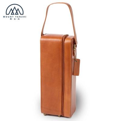 China Custom Simple Vintage Leather Wine Bottle Carrier Bag for sale