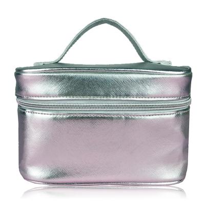 China Wholesale Fashionable High Quality Luxury Double Zipper Portable Toiletry Bag Waterproof Silver Stitched Cosmetic And Travel Bags Large for sale