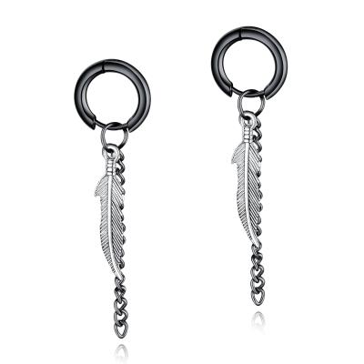 China Mens Korean sassel earrings feather Hiphop style titanium steel chain earrings spot style punk earrings wholesale for sale