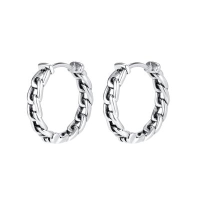 China Hiphop Stainless Steel Style Punk Earrings Chain Korean Silver Retro Circle Earrings Stud Earrings Men for sale