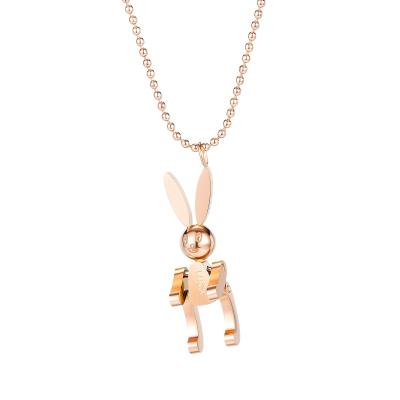 China 316L Stainless Steel Cute Bunny Necklace Fancy Rabbit Pendant Good Luck Necklace For Boys Girls for sale