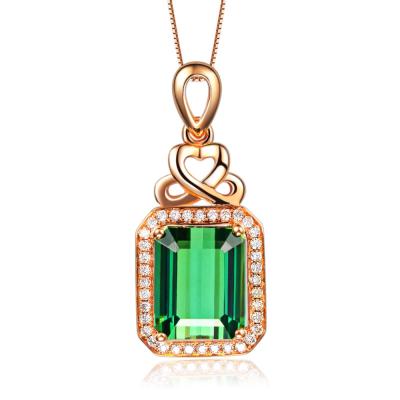 China Romantic Emerald Pendant Female Jewelry Silver Plated 18K Rose Gold Colored Gemstone Green Jasper Color Fashion Crystal Necklace for sale