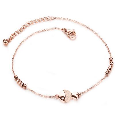 China Hot Sale MEN WOMEN Unisex Children's Initial Foot Jewelry Stainless Steel Cuban Link Anklets With Pendent Fish For Women for sale