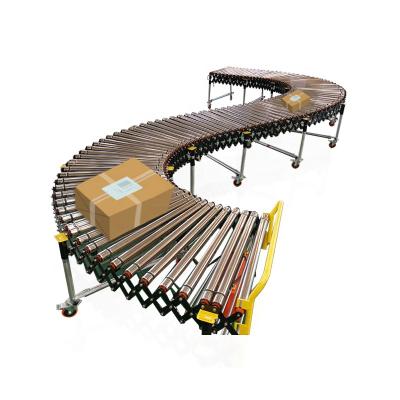 China Heat resistant curved flexible telescopic steel /oil /fire gravity roller conveyor system conveyor idler roller for sale