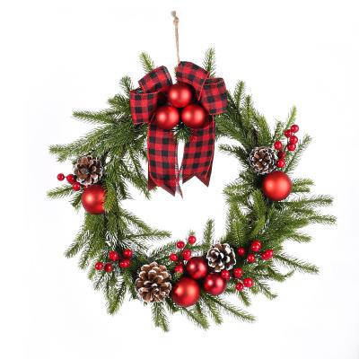 China Plush Christmas PE Garland Horns Window Hanging Rattan Circle Pine Cone Door Decoration Hanging Wreath for sale