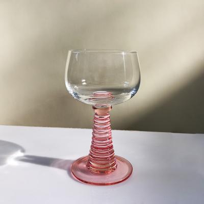 China Green Screw Stem Wine Glass French Style Spiral Stained Glass Goblet Green Champagne Glass Pink for sale