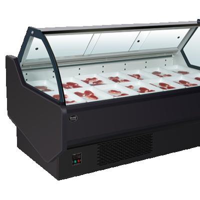 China Single-Temperature Curved Fresh Meat Glass Deli Show Refrigerator Showcase Supermarket Display Refrigerated Cabinet for sale