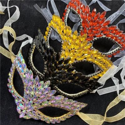 China Cheap Fashion Sexy Female Ribbon Rhinestone Makeup Mask Masquerade Party Mask for sale