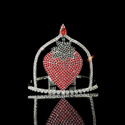 China Red Rhinestone Tiara Strawberry Design Crystal Crown Wholesale Rhinestone Pageant for sale