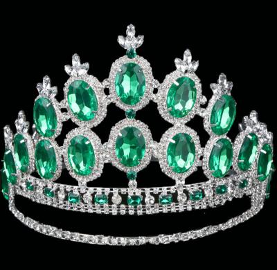 China Large Green Rhinestone Crown Large Crowns Crystal Adjust Band Tiara Custom Rhinestone Pageant for sale