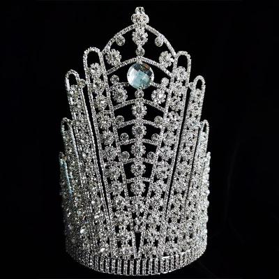 China Wholesale La Crown Rhinestone Miss World Beauty Pageant Custom White Rhinestone Tiaras Contour Band Crowns for sale